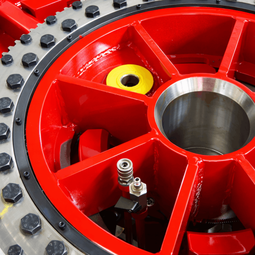 Red hydraulic or pneumatic collapsible reel detail