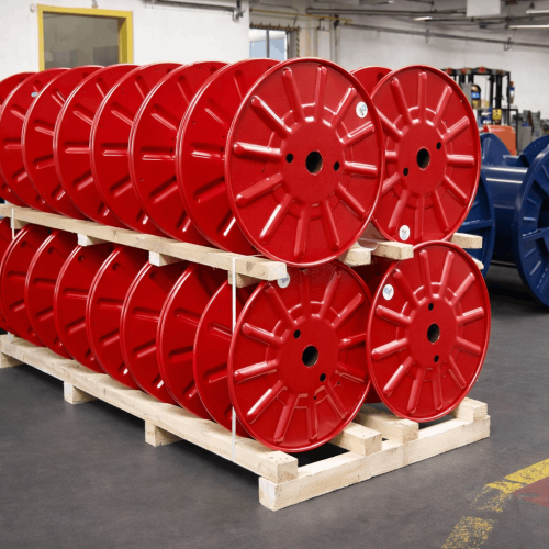 Packing of single wall steel reels, red colors